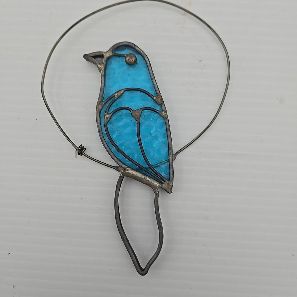 Handcrafted Stained Glass Blue Song Bird 6" Suncatcher Beautiful EUC